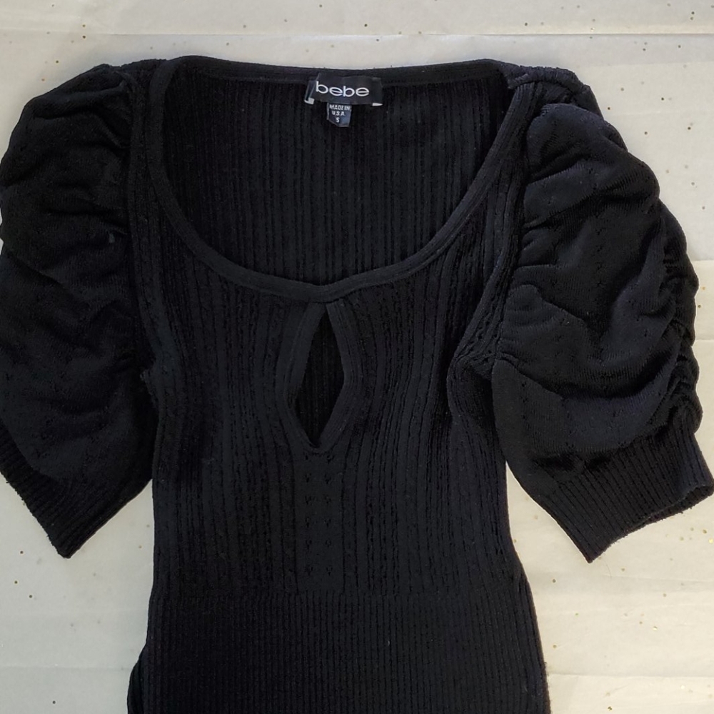 Bebe Pointelle Ribbed Keyhole Sweater Top